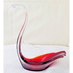 Swan Blood red Japanese Glass Enesco midcentury modern stylized art catchall‎